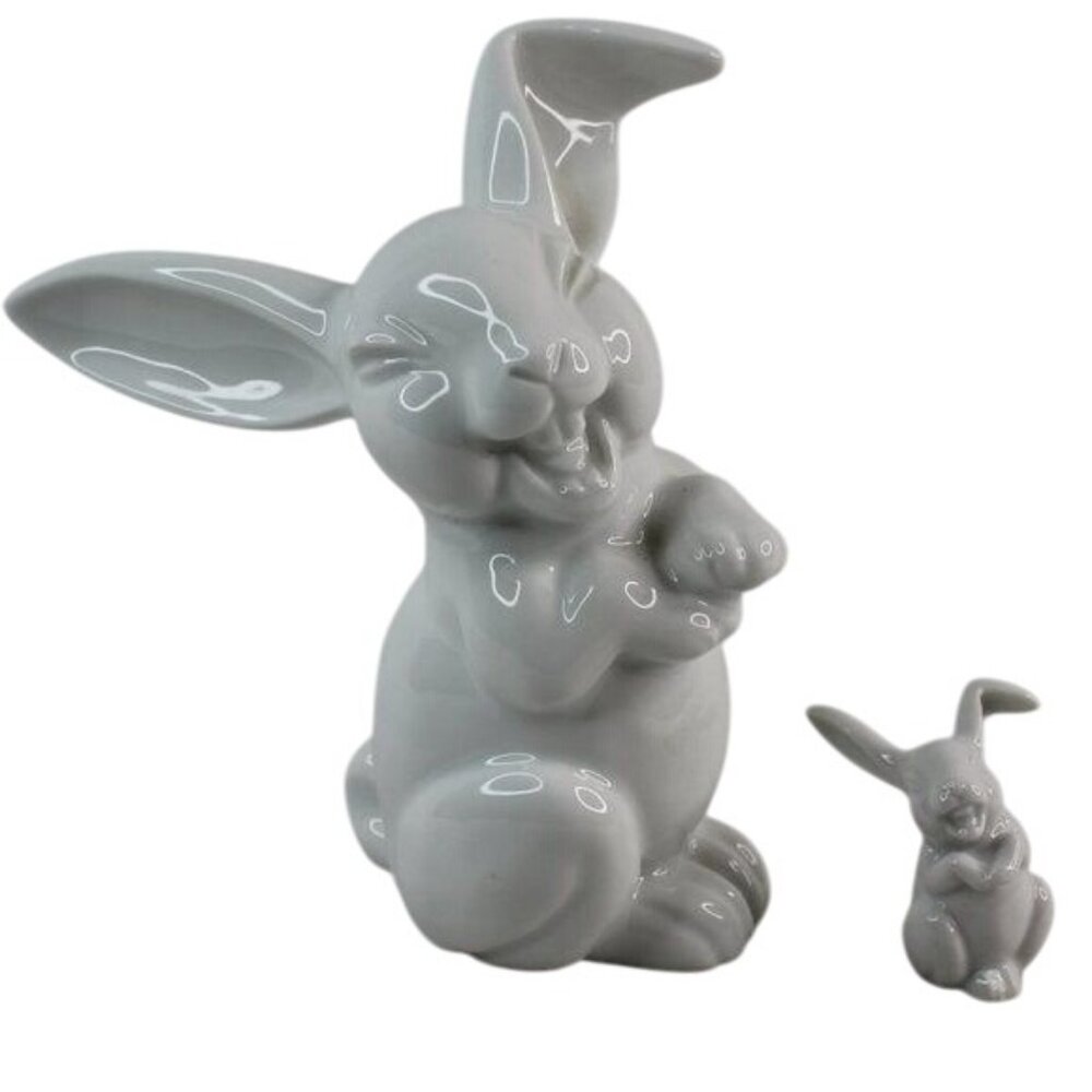 VTG 1930 MCM Rosenthal Germany Max Friz Porcelain Figurine Laughing Rabbit 2 PC